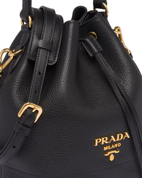 prada buc|Black Leather Bucket Bag .